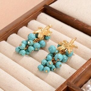 Gold and Turquoise 18kt Gold PlatedCluster Earrings